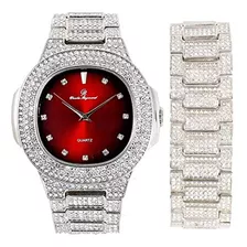 Reloj De Ra - Blinged Out Oblong Funda Para Metal Mens Watch