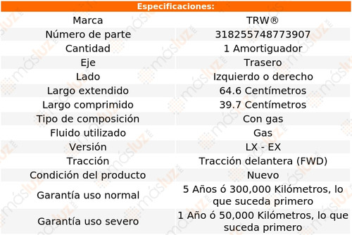 1- Amortiguador Gas Trasero Izq/der Honda City Fwd 14/20 Trw Foto 2