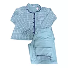 Pijama Americano Botões Fem Xadrez Calça E Blusa M/l Verde