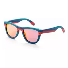 Gafas En Madera Natural Filtro Uv400 Lente Rojo