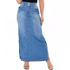 Saia Longa Jeans Com Abertura Lateral - Azul Claro