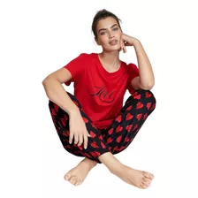 Pijama Remera Roja Pantalón Corazones M Victoria's Secret