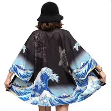 Kimono Cardigan Yukata Koi Oceano Japones Verano Camisa 