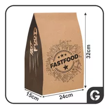 Sacos Kraft Fastfood Delivery - G (24x15x32) - 100 Unidades
