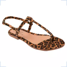 Sandalia Feminina Rasteira Basica Animal Print Numeração 41