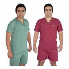 Kit 2 Pijama Masculino Verão Adulto Manga Curta E Short 