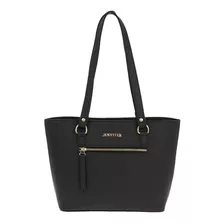 Bolsa Jennyfer Tote Ligera Bolso Dama Mujer 9555 Acabado De Los Herrajes Brillante Color Negro Color De La Correa De Hombro Negro