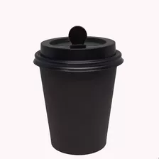 Copos De Café Em Papel Preto 270ml Tampa C/stopper (50 Uni)