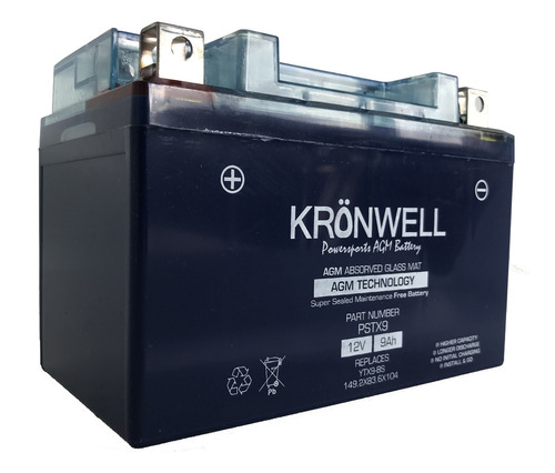 Bateria Kronwell Gel 12v 9ah Pstx9 = Ytx9-bs / Yt9a