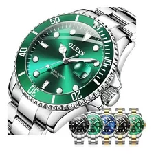 Reloj De Cuarzo Olevs Luminous Gold Black Green Water Ghost Color Del Fondo Silver/green