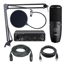 Kit Grabación Behringer Umc22 Mic Akg P120 Brazo Antipop 