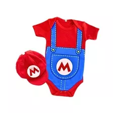  Roupa Mario Bros Bebê Body Mesversário Menino E Boina Tema