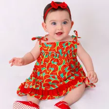Roupa De Bebe Vestido Menina Infantil Com Tiara 100% Algodão