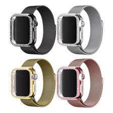 Kit Pulseira Metal+case Strass Compatível Apple Watch E Iwo