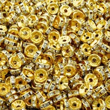 Rondelle C/ Strass Para Bijuterias - Dourado - 8mm - 100pçs