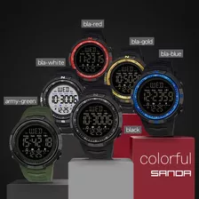 Reloj Sanda 6014, Reloj Led Impermeable Militar Color Del Fondo Negro/oro