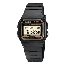 Relógio Casio Masculino Quadrado F-91wg-9qdf Cor Da Correia Preto Cor Do Bisel Dourado Cor Do Fundo Dourado