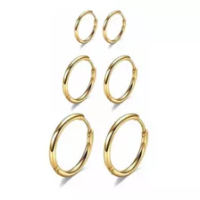 Kit Trio 3 Pares Brinco Argola Aço Banhado Ouro 18k Dourado