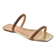 Sandália Feminina Rasteirinha Flat Brilho Strass Delicado