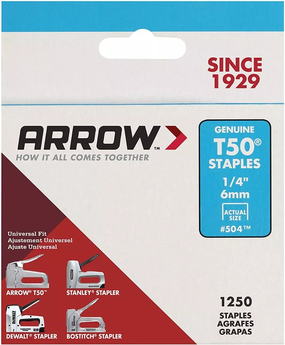 Grapas Arrow T50 1/4 (6mm) Caja 1250 Unidades 50424sp