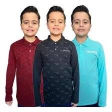 Kit 3 Camisas Polo Manga Longa Infantil 100% Algodão Oferta