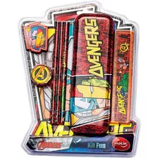 Conjunto Presente Escolar Avengers Thor Hulk H Ferro 7 Itens