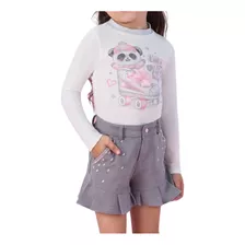 Conjunto Infantil Petit Cherie Inverno Shorts E Blusa Panda