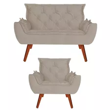 Namoradeira + Poltrona Opala Suede Creme Kasa Sofa Promoção