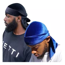 Kit 2 Bandana Durag Veludo Preta E Azul 360 Waves Rapper 