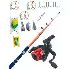 Combo Pesca Completo Caña Reel Lineas Plomadas Anzuelos 