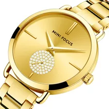 Reloj De Pulsera Impermeable De Lujo Mini Focus Para Mujer Color De La Correa Dorado