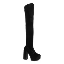 Botas Bucanera Elastizada Cuero Taco Alto 12 Cm Plataforma