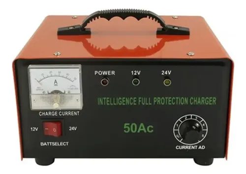 Cargador Batería 12v 24v Autos Motos 50a Tecnopro 220v Regulable Con Fusible
