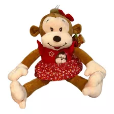 Macaquinho Pelúcia Menina Vestido Macaco Lavável 40cm