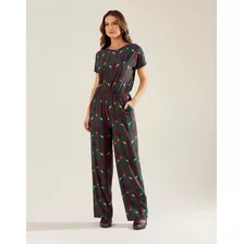 Macacão Zinzane Feminino Pantalona Estampado Vitral