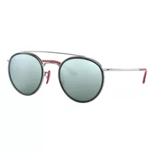 Anteojos De Sol Ray-ban Round Scuderia Ferrari Collection Standard Con Marco De Metal Color Polished Silver, Lente Silver De Plástico Flash, Varilla Polished Silver/red De Metal - Rb3647m