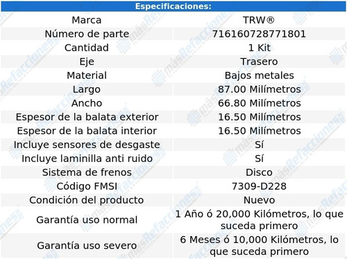 Balatas Bajos Metales Traseras Audi 200 Quattro 89-91 Trw Foto 2