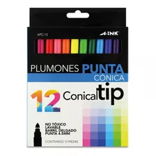 Plumones Punta Conica 4.5mm Presentación 12 Colores