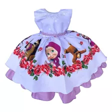 Vestido Infantil Menina Temático Masha E O Urso Lilás