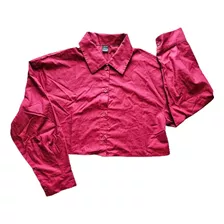 Camisa Corta Shein Bordo Dama Manga Larga