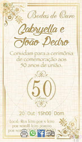 Convite Bodas De Ouro 50 Anos Digital Casamento Mod3 / 6  
