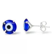 Brinco Feminino De Prata Olho Grego Azul Escuro 6mm