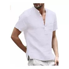 Camisa Manga Corta Tipo Algodon Lino Para Hombre