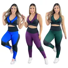 3 Roupas De Academia Conjunto Fitness Calça Legging E Top