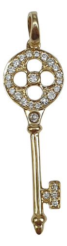 Pingente Chave Cravejado De Diamantes De Ouro 18k 750 Amarelo
