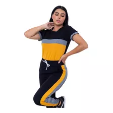 Conjunto Moda Feminina Blusa Manga Curta+calça Crepe Xadrez 