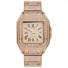 Reloj De Cuarzo Cuadrado Con Diamantes Y Calendario