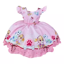 Vestido Patrulha Canina Sky Infantil Rosa C/ Pérolas Festas