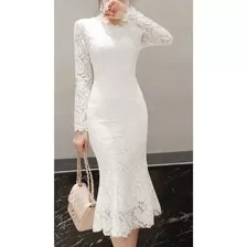 Vestido Noiva Midi Sereia Luxo Civil Sob Medida Renda Nobre