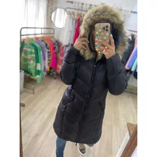 Campera Larga Inflable Con Piel En La Capucha The Big Shop